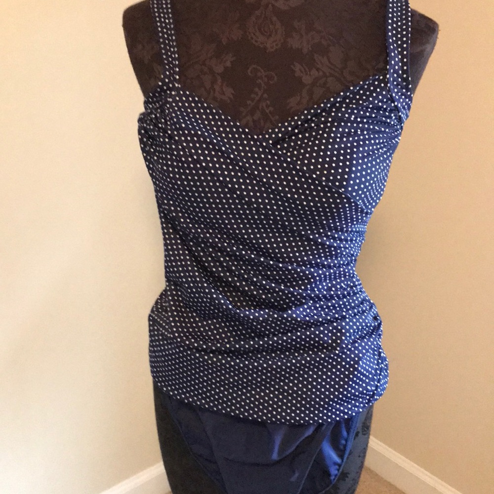 Talbots Miraclesuit-Navy/White Polka Dot Tankini